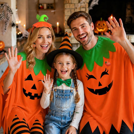 4 PCS Halloween Costume Set for Women Adult, Perfect for Halloween | All-in-One Halloween Costume Set with Double-Sided Poncho, Striped Tights, Candy Bag for Halloween Cosplay