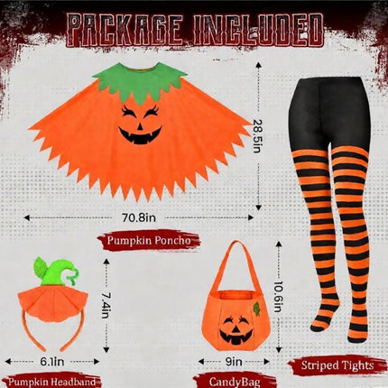 4 PCS Halloween Costume Set for Women Adult, Perfect for Halloween | All-in-One Halloween Costume Set with Double-Sided Poncho, Striped Tights, Candy Bag for Halloween Cosplay