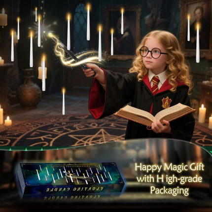 Flameless Floating Candles with Wand,30 Pcs Magic LED Hanging Taper Candles,Flickering Battery Operated Taper Candle with Wand Remote for Halloween Decorations Best Gift(White)