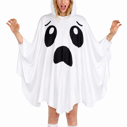 Adult Ghost Costume for Women – White Hooded Ghost Poncho, Spooky Halloween Costume