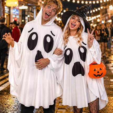Adult Ghost Costume for Women – White Hooded Ghost Poncho, Spooky Halloween Costume