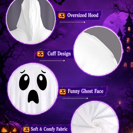 Adult Ghost Costume for Women – White Hooded Ghost Poncho, Spooky Halloween Costume