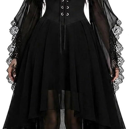 Women Witch Dress Halloween Costumes Vampire Woman Renaissance Medieval Butterfly Sleeve Mesh Gothic Dresses - Black - Size L