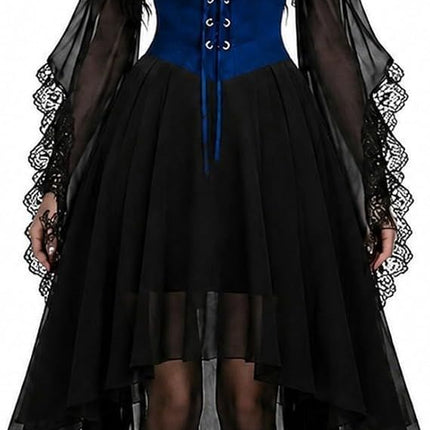 Women Witch Dress Halloween Costumes Vampire Woman Renaissance Medieval Butterfly Sleeve Mesh Gothic Dresses - Blue - Size L