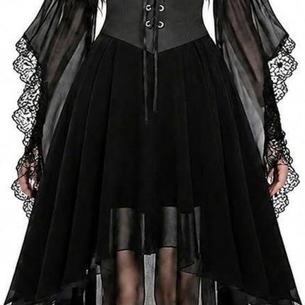 Women Witch Dress Halloween Costumes Vampire Woman Renaissance Medieval Butterfly Sleeve Mesh Gothic Dresses - Gray - Size S