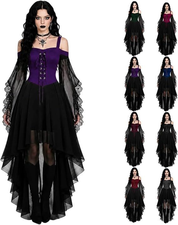 Women Witch Dress Halloween Costumes Vampire Woman Renaissance Medieval Butterfly Sleeve Mesh Gothic Dresses