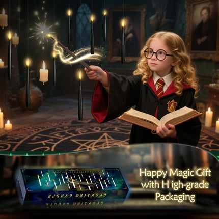 Flameless Floating Candles with Wand,20 Pcs Magic LED Hanging Taper Candles,Flickering Battery Operated Taper Candle with Wand Remote for Halloween Decorations Best Gift(Black)