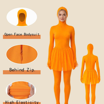 Orange Jumpsuit Ballet Skirt Fake Belly Costume Set Halloween Costume Costume Kids - Orange - Size XXL