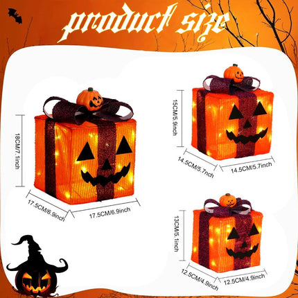 3 Pack Lighted Halloween Pumpkin Gift Boxes