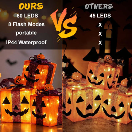 3 Pack Lighted Halloween Pumpkin Gift Boxes