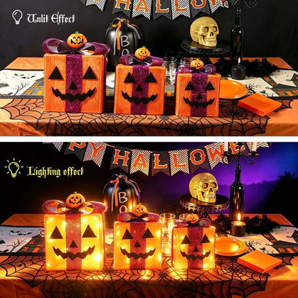 3 Pack Lighted Halloween Pumpkin Gift Boxes
