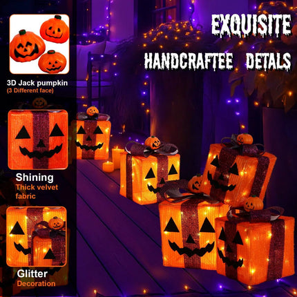 3 Pack Lighted Halloween Pumpkin Gift Boxes