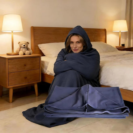 Sleep Pod - Wearable Blanket Hoodie for Anxiety Relief & Deep Sleep, Portable Personal Sleeping Bag for Travel, Camping and Cozy Lounging - Blue - Size 170cm*40cm