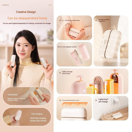 Magnetic Hand Warmers Rechargeable Hand Warmers 2-In-1 Hand Warmers Fast - Beige - Size Fits Adult Hands