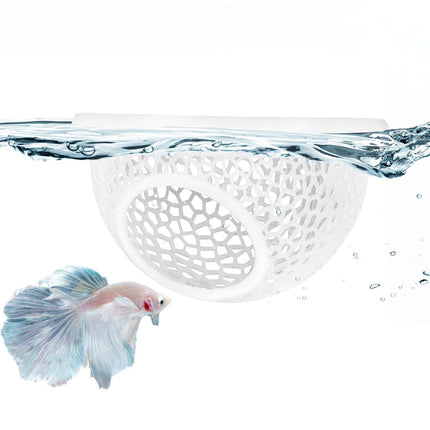 Floating Betta Hide & Shrimp Cave – 3D Printed Aquarium Hammock, Feeder & Rest Spot – Floating Betta Log & Cave Decor for Nano Tanks, Corydoras, Shrimp & Small Fish – Safe PLA, Patent Pending - Beige - Size S