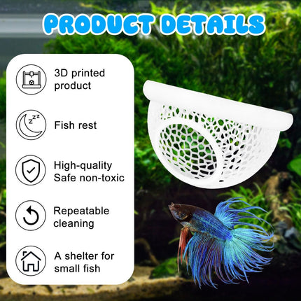 Floating Betta Hide & Shrimp Cave – 3D Printed Aquarium Hammock, Feeder & Rest Spot – Floating Betta Log & Cave Decor for Nano Tanks, Corydoras, Shrimp & Small Fish – Safe PLA, Patent Pending - Beige - Size S