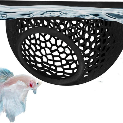 Floating Betta Hide & Shrimp Cave – 3D Printed Aquarium Hammock, Feeder & Rest Spot – Floating Betta Log & Cave Decor for Nano Tanks, Corydoras, Shrimp & Small Fish – Safe PLA, Patent Pending - Blue - Size S