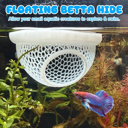 Floating Betta Hide & Shrimp Cave – 3D Printed Aquarium Hammock, Feeder & Rest Spot – Floating Betta Log & Cave Decor for Nano Tanks, Corydoras, Shrimp & Small Fish – Safe PLA, Patent Pending - Pink - Size S