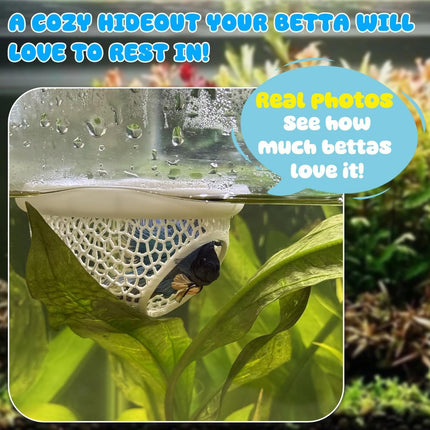 Floating Betta Hide & Shrimp Cave – 3D Printed Aquarium Hammock, Feeder & Rest Spot – Floating Betta Log & Cave Decor for Nano Tanks, Corydoras, Shrimp & Small Fish – Safe PLA, Patent Pending - White - Size S