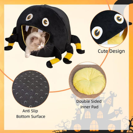 Black Spider Cat Nest Halloween Puppy Cave Warm Kitten Bed