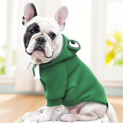 Dog Hoodie Frog-Themed Autumn Winter Pet Clothing Small Medium Dogs Soft - Green - Size L
