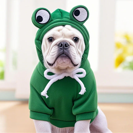Dog Hoodie Frog-Themed Autumn Winter Pet Clothing Small Medium Dogs Soft - Green - Size M