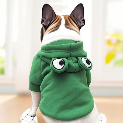 Dog Hoodie Frog-Themed Autumn Winter Pet Clothing Small Medium Dogs Soft - Yellow - Size L