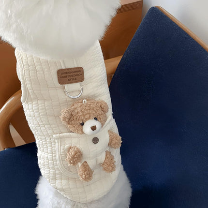Pet Sweater Plush Bear Pattern Sleeveless Pet Clothing Puppy Outfit Kitten - Ivory - Size L