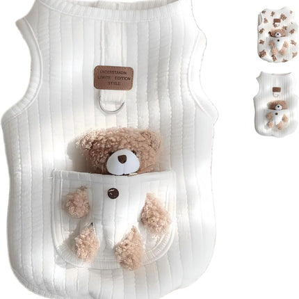 Pet Sweater Plush Bear Pattern Sleeveless Pet Clothing Puppy Outfit Kitten - Ivory - Size S