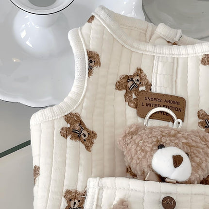 Pet Sweater Plush Bear Pattern Sleeveless Pet Clothing Puppy Outfit Kitten - Ivory - Size S