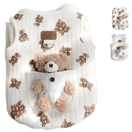 Pet Sweater Plush Bear Pattern Sleeveless Pet Clothing Puppy Outfit Kitten - White - Size L