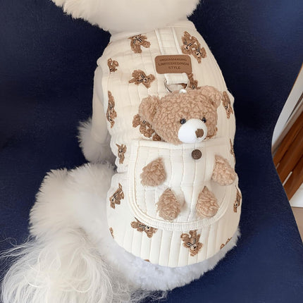 Pet Sweater Plush Bear Pattern Sleeveless Pet Clothing Puppy Outfit Kitten - White - Size L