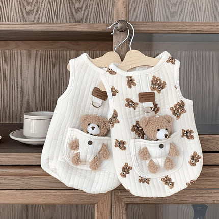 Pet Sweater Plush Bear Pattern Sleeveless Pet Clothing Puppy Outfit Kitten - White - Size L