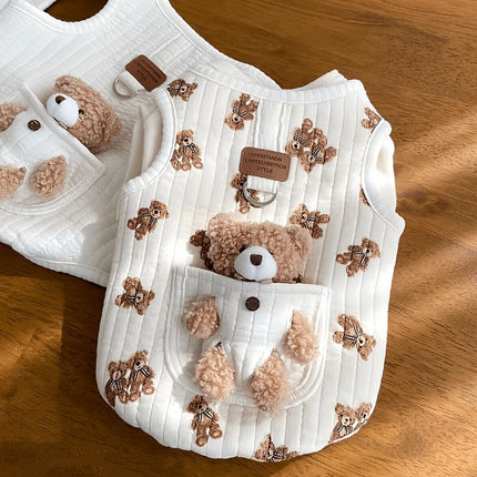 Pet Sweater Plush Bear Pattern Sleeveless Pet Clothing Puppy Outfit Kitten - White - Size L