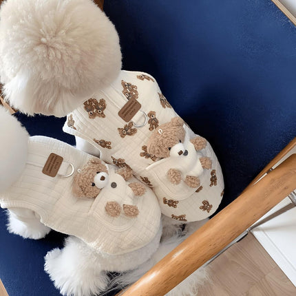 Pet Sweater Plush Bear Pattern Sleeveless Pet Clothing Puppy Outfit Kitten - White - Size XL