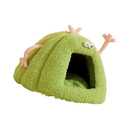 Winter Warm Cats Bed Cartoon Theme Design Highly Density Removable Cover Shelter House Rest Bed for Small Breeds Winter Warm Cats House - Green - Size 60cm*45cm