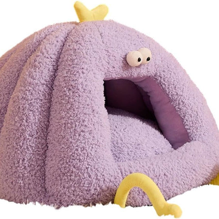 Winter Warm Cats Bed Cartoon Theme Design Highly Density Removable Cover Shelter House Rest Bed for Small Breeds Winter Warm Cats House - Purple - Size 60cm*45cm