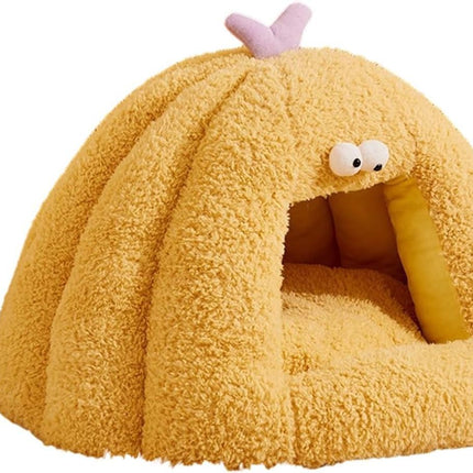Winter Warm Cats Bed Cartoon Theme Design Highly Density Removable Cover Shelter House Rest Bed for Small Breeds Winter Warm Cats House - Yellow - Size 45cm*40cm