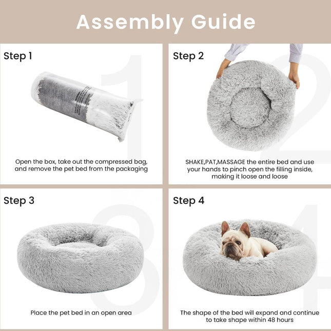 Pet Bed Anti-Anxiety Pet Bed Donut Pet Bed Small Dog Bed (Gray / 24in)