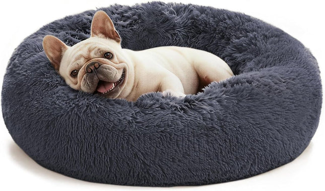 Pet Bed Anti-Anxiety Pet Bed Donut Pet Bed Small Dog Bed (Navy / 20in)
