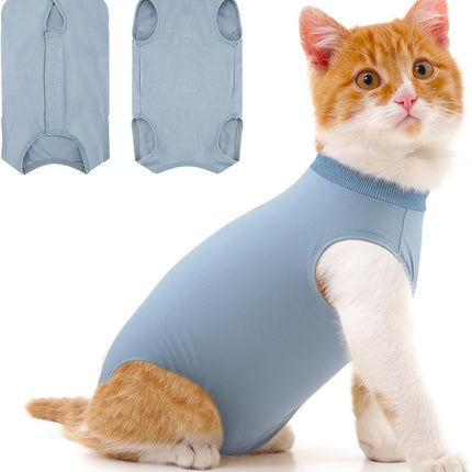 Cat Recovery Jumpsuit Abdominal Wound Protection Post-Surgery Cat Clothing - Blue - Size L(Above 7 lbs)