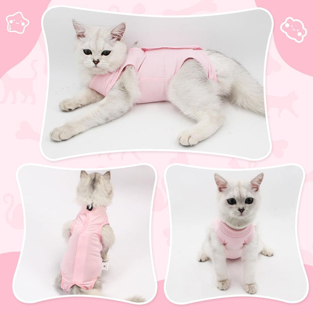 Cat Recovery Jumpsuit Abdominal Wound Protection Post-Surgery Cat Clothing - Pink - Size S(Above 16 oz)