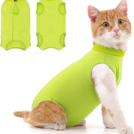Cat Recovery Jumpsuit Abdominal Wound Protection Post-Surgery Cat Clothing - Yellow - Size M(Above 3.5 lbs)