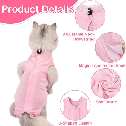 Cat Recovery Jumpsuit Abdominal Wound Protection Post-Surgery Cat Clothing - Yellow - Size S(Above 16 oz)