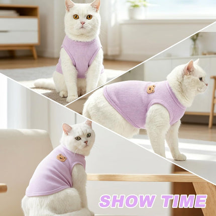 3PCS Waffle Knit Pet Shirt Sphynx Cat Clothing Small Dog T-Shirt Pet Fashion - Purple&Blue&Green / L(7.6-12lb)