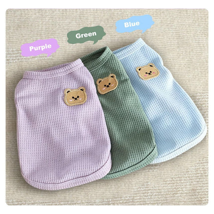 3PCS Waffle Knit Pet Shirt Sphynx Cat Clothing Small Dog T-Shirt Pet Fashion - Purple&Blue&Green / S(2-4lb)
