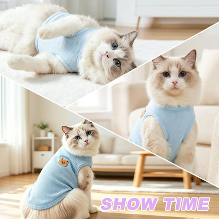 3PCS Waffle Knit Pet Shirt Sphynx Cat Clothing Small Dog T-Shirt Pet Fashion - Green&Pink&Yellow / L(7.6-12lb)