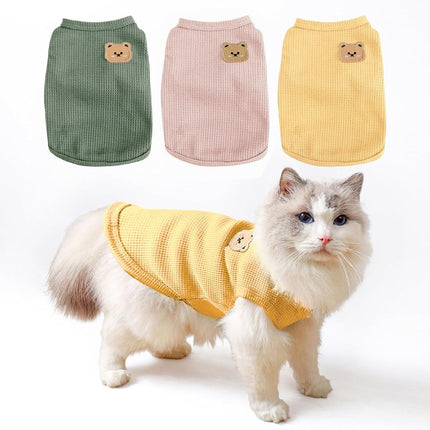 3PCS Waffle Knit Pet Shirt Sphynx Cat Clothing Small Dog T-Shirt Pet Fashion - Green&Pink&Yellow / XXL(16.1-20lb)