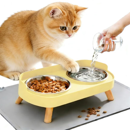 Cat Feeder Elevated Cat Feeder Dual-Bowl Cat Feeder Cat Food Bowl Cat