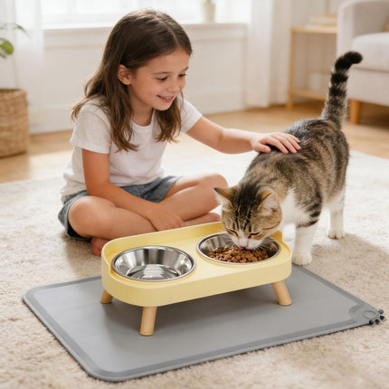 Cat Feeder Elevated Cat Feeder Dual-Bowl Cat Feeder Cat Food Bowl Cat